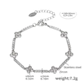 Silver stainless steel clover bracelet with zircon inlay and adjustable chain - 160+50mm / Silver