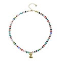 Bohemian colorful beaded necklace featuring a golden bubble letter Z pendant for women - Letter Z