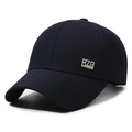 Dark blue cotton baseball cap for men featuring a metallic side logo and curved brim - Adjustable / Navy Blue