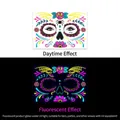 Neon face tattoo FY-005 with floral patterns showing day and glow effects - Fluorescent Face Sticker FY005