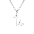Stainless steel necklace with polished silver cursive letter U pendant and heart detail - Letter U (U-Silver) / Steel Color