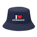 Dark blue cotton bucket hat with white I Love Germany print and red heart detail - M / 4# I Love Germany - Navy Blue