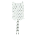 Mouwloze witte damestop met zwarte stippen en een stijlvol knoopdetail aan de onderkant - S / Witte Top
