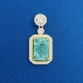 Luxury DIY gold pendant with rectangular green emerald gemstone and diamond halo decor - Luxury Emerald Style Pendant (791)