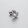 Silver titanium cartilage stud with purple heart zircon and crescent moon design - Moon Purple Heart Style (A27-2#)