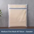 White fine mesh laundry bag for sweaters size 40x50cm with gray zipper and wood background - Pure White - Medium / 40x50cm