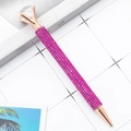 Rose gold metal ballpoint pen encrusted with pink rhinestones and a large top crystal - 1.0mm Bullet Tip / Bright Rose Red