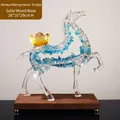 Purple crystal horse with gold ingot on a solid wood base for modern home decor - Horse Wealth Ornament (With Base) / Blue