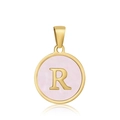 Pendentif doré avec nacre rose et design de lettre R en relief pour femmes - R-Coquille Rose