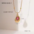 Elegante collar de acero inoxidable chapado en oro de 18K con colgante de rodocrosita - Rosa-Gota (NMSN-B338-1)