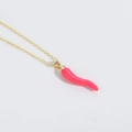 Minimalist gold necklace featuring a vibrant pink chili pepper enamel pendant charm - Rose Red Chili