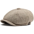 Retro linen-style newsboy cap in light khaki featuring a textured weave and leather buckle - 55-59cm (Adjustable) / Khaki