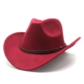 Detail of burgundy wool felt cowboy hat featuring a textured brown leather band detail - M (56-58cm) / Burgundy