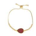 Adjustable gold plated bracelet with red teardrop druzy stone and slider box chain - Purple