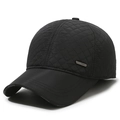 Men's winter quilted baseball cap in black with fleece lining and metal fashion tag - Adjustable / Black