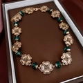 Vintage gold clover necklace with green faceted beads and rose reliefs in leather box - 5# Necklace-Gold-Green (Four-leaf Clover)