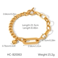 Detail showing gold stainless steel heart charm bracelet with OT toggle clasp and dimensions - Gold Heart Pendant OT Buckle Style (HC-B20063)
