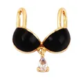 Golden bra pendant with black enamel inlay and sparkling white teardrop zircon - Bikini Shape-Black