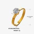 Minimalist golden stainless steel ring with 0.6cm round cubic zirconia stone inlay - Round Cut Zirconia Style (ZN1953) / Gold
