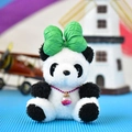 Cute plush panda pendant with a green bow and a glittery necklace charm - Bowtie Panda / Green / 12cm