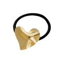 Detail of a black elastic hair tie with a gold textured heart shaped metal charm - Heart