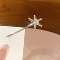 Vue macro d'une barrette flocon de neige argentée avec cristaux micro-pavés étincelants - Petite Forme de Flocon de Neige (Pince à Un Mot-Argent-Petite-Simple)