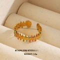 Adjustable golden stainless steel ring with colorful enamel inlay and ethnic pattern - Bohemian Color Dots Gold Style (1137)