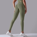 Olivgrüne nahtlose Yoga-Leggings mit hoher Taille und Push-Up-Effekt am Gesäß - S / Grüngrau