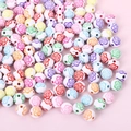 White round acrylic beads with multi-colored rose patterns and holes for DIY jewelry - 8mm White Round Rose Beads Colored (100pcs)