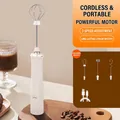 White portable electric hand mixer with three stainless steel whisk heads and USB cable - R4 Three Head Set / White