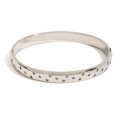Brazalete de acero inoxidable pulido plateado con patrones de estrellas y cristales - Estrella de Ocho Puntas Completa (B0618) / Plata / Circonita Blanca