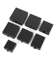Detail view of black matte drawer jewelry boxes with ribbon pull handles in various sizes - 5*5*3.5CM / Black