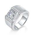 Men's S925 silver ring with 2ct round moissanite and brushed finish metal texture - Size 26 / 2 Carat Moissanite Men's Ring (Zirconia Side Stone)