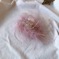 Detailed macro view of pink ostrich feather hair claw clip with transparent plastic base - 11CM Light Pink Feather Claw Clip