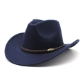 Dettaglio cappello cowboy blu scuro con fascia in pelle intrecciata e fibbia in rame - M（56-58cm） / Blu navy