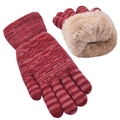 Red wave knit gloves with thick beige fleece lining for touchscreen winter warmth - Brick Red