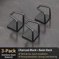 Set of 3 matte black stainless steel wall hooks for basin storage in modern bathrooms - Set of 3 / Charcoal Black