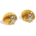 Orecchini a perno con stella marina e conchiglia bicolore e piccole perle chic - Orecchini a Bottone a Conchiglia con Perla Stella Marina - Bicolore