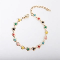 Bracciale a cuore placcato oro 18k con maglie a cuore in smalto colorato e chiusura moschettone - 17+5cm / Colorato