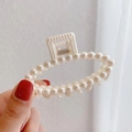 Elegant Korean style large hair claw clip featuring lustrous white pearls for women - Pearl Style - Oval Claw