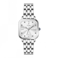 Elegant silver square watch with crystal markers and minimalist stainless steel band - Silver