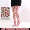 Floral butterfly printed tights in white with pink flowers and dark butterfly patterns - A-23 White Background Butterfly Flower