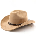Classic tan felt western cowboy hat with vintage leather band and decorative metal buckles - M (56-58cm) / Dark Camel