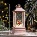 Pink 25cm Christmas lantern with Santa scene, snow globe effect and warm LED light - Pink Santa Claus Skiing
