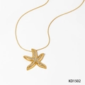Golden starfish necklace with sparkling crystals and sleek snake chain, model KD1502 - Gold Starfish Necklace (KD1502)