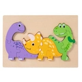 Wooden 3D dinosaur puzzle with purple yellow and green cartoon shapes for toddlers - Dinosaur Group