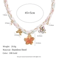 Detailansicht der 18K vergoldeten Edelstahlkette mit Maßen und Blumenanhängern - Emaille Blume Doppelschichtige Gewickelte Halskette (N3618) / Gold/Rosa Grün