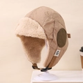 Khaki Wintermütze mit warmem weißem Fleece-Futter und verstellbarem Kinnriemen - Kinder ca. 3-10 Jahre / Khaki