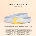 Light blue genuine leather thin belt for women with gold U-buckle and size specifications - Gold Buckle Light Blue