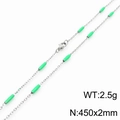 Silver titanium steel chain necklace with green cylindrical beads and lobster clasp - Steel Green (KN232191-Z)